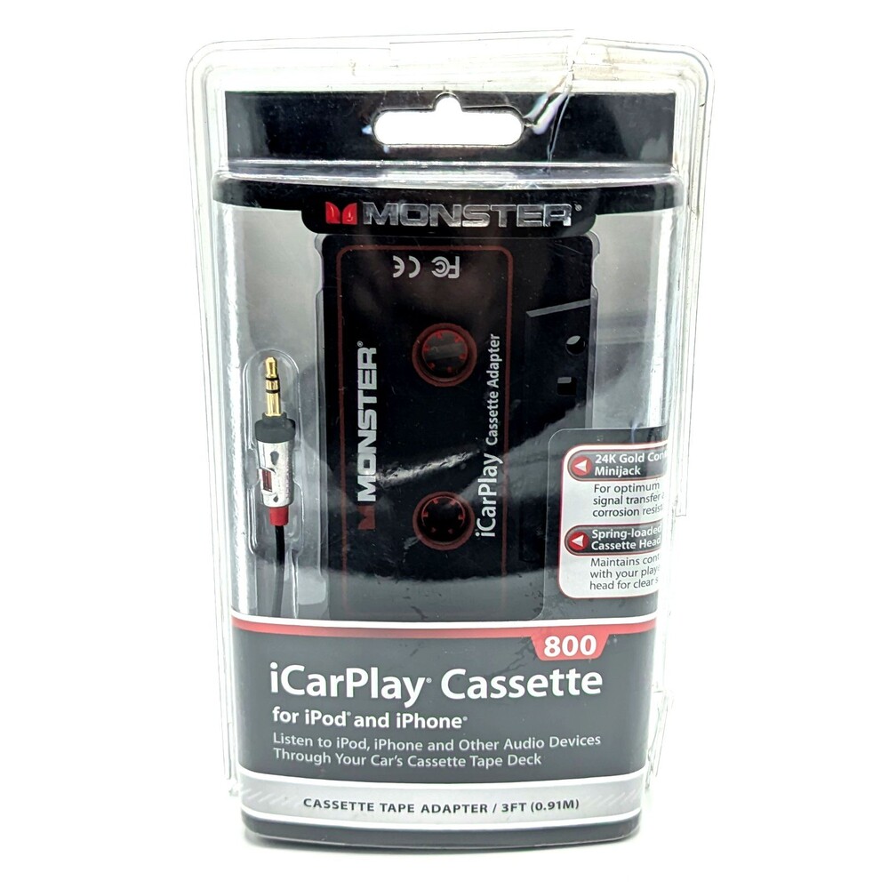 Monster Cassette Tape Adapter 3ft iCarPlay 800 for iPod iPhone, NEW & SEALED